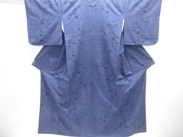 JAPANESE KIMONO / ANTIQUE KIMONO / SILK / TSUMUGI / WOVEN FLOWER